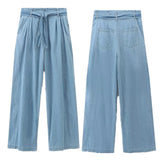 KYLETHOMASW  -  With Belt Casual Blue Loose Jeans Wide Leg Pants Women Minimalist And Fashionable Sky Trousers Women