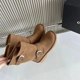 KYLETHOMASW  -  Black Ankle Boots For Woman Round Toe Chunky Heels Short Shoes Comforts Platforms Boots Belt Buckle Fall Shoes Botas De Mujer
