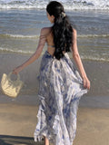 KYLETHOMASW  -  Sweet Boho Floral Print Womens Dresses Korean Halter Backless Birthady Party Dress Summer Holiday Beach Vestidos Casual Robe New