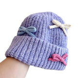 KYLETHOMASW  -  Sweet Hot Girl Bow Knitted Hat for Women's Autumn and Winter Cute Thick and Warm Skullies & Beanies Female Trendy Accessories