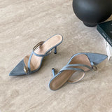 KYLETHOMASW  -  Fashion Pointed Toe Ladies High Heels Pumps Slides Shoes Female Slip On Footwear Metal Women Thin Heels Shoes Flip flops