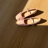 KYLETHOMASW  -  Chunky Low Heels Mary Janes Women Pink/Silver Patchwork High Heels Ballets Shoes Ladies Dance Bridesmade Wedding Ballerinas