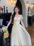 KYLETHOMASW  -  Summer Short Sleeve Chiffon Fairy Style Dress for Women Korean Fashion Slim Fit and Slimming Temperament Elegant Long Dress