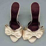KYLETHOMASW  -  Street Style Satin Butterfly-knot High Heels Women Slippers Elegant Banquet Party Dress Slide Summer Outdoor Vacation Shoes 5214