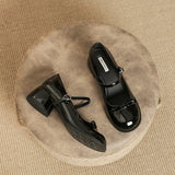 KYLETHOMASW  -  New Designer Round toe bowtie mary janes pumps women thick high heels lolita shoes ankle strap japanned leather talons femmes