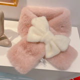 KYLETHOMASW  -  Japanese Sweet Hot Girl Pink Bow Neck Scarf Women's Autumn/Winter Faux Fur Cute Fury Scarf Fashion Female Trendy Accessories