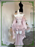 KYLETHOMASW  -  Trailing Tutu Skirt Set Fairy Sweet Princess Style High Waist Bow Slimming Tube Top Birthday Party Dress Lolita Outfits
