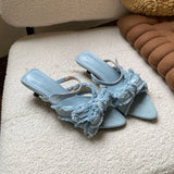 KYLETHOMASW  -  New In Summer Fashion Denim Pointed Toe Women Slippers Low Heel Shoes Beach Female Slides Sandals Slippers Shoes For Ladies