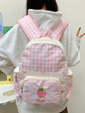 KYLETHOMASW  -  Plaid Strawberry Bow Mochila Korean Style Cute Teenage Girls Student Bag Mochilas Mujer New Bolsas Bags for Woman Backpack