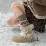 KYLETHOMASW  -  Sweet Lace Decoration Furry Suede Snow Boots Women 2025 Winter Thick Bottom Fluffy Fur Ankle Boots Warm Plush Designer Shoes