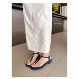 KYLETHOMASW  -  Summer Women's Blue Suede T-Strap Flip Flops Metal Decor Flat Sandals Ankle Strap Casual Slingback Slippers Beach Shoes
