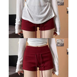 KYLETHOMASW  -  Red Drawstring Wide Leg Casual Pants Women's Loose Lazy Style Versatile Slimming Shorts Summer New Style High Waist Straight
