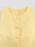 KYLETHOMASW  -  Women Front Button O Neck Sleeveless Yellow Vest Casual Summer Tank Top