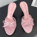 KYLETHOMASW  -  Summer Fashion Butterfly-knot Breathable Holes Mesh Open Toe Woman Slippers Thin High Heels Party Dress Shoes