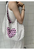 KYLETHOMASW  -  High-capacity Double-sided Dots Heart Handbags Women Sweet Y2k Aesthetic Tote Bags Casual Trendy Shpping Shoulder Underarm Bag