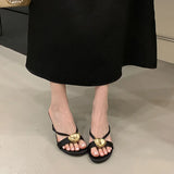 KYLETHOMASW  -  Fashion Metal Women High Heels Pumps Slides Shoes New In Spring Summer Female Slip On Footwear Round Toe Ladies Thin Heels Shoes