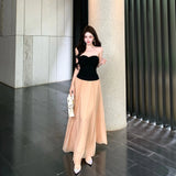 KYLETHOMASW  -  Elegant Mesh Skirt Set Women's Spring New A-Line Pleated Midi Long Skirt Two-Piece Set Fashionable Casual Summer Outfits
