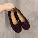 KYLETHOMASW  -  Autumn New Brand Women Flat Shoes Fashion Round Toe Pleated Shallow Slip On Boat Shoes Soft Flat Heel Single Shoes