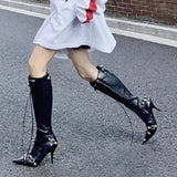 KYLETHOMASW  -  Women Sexy Chelsea Boots Pointed Toe High Heels Shoes Designer Winter New Stilettos Knee High Boots Pumps Motorcycle Botas