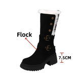 KYLETHOMASW  -  Women High Platforms Mid-calf Boots Fashion Warm Plush British Booties High Snow Boots Female Thick Soles Heels Boots