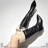 KYLETHOMASW  -  Big Size 42 Vintage y2k Knee‑High Boots Women Shoes Pointed Toe Shearling Fleece Warm Winter Inside Wedge Heel Cowboy Boots