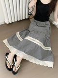 KYLETHOMASW  -  Loose Gentle A-Line Skirts Women Chic Patchwork Lace Sweet 2024 High Street New Summer Office Lady Vintage Casual