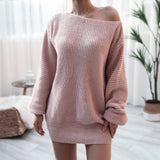 KYLETHOMASW  -  Trendy Long Sve Knitted Loose Sweater Dr One oulder Batswing Sle Spring Autumn Winter Commute Faion Single Piece