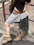 KYLETHOMASW  -  Y2k Low Waist Patchwork Flower Print Irregular Fashion Slight Strech Mid-length Skirts