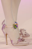 KYLETHOMASW  -  Sweet Blush Pink Satin Pointed-Toe High Heels Ankle Strap Heels Floral Detail Adjustable Buckle Strap Stiletto Heel for Weddings