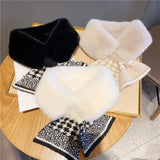 KYLETHOMASW  -  Sweet Hot Girl Faux Rabbit Fur Scarf Women's Autumn and Winter Striped Thick Warm Scarf Fashion Femlae Trendy Accessories