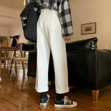 KYLETHOMASW  -  High Waist Straight Leg White Jeans Women's Loose Drapey Wide Leg Pants Spring New Style Slimming Effect Casual Denim