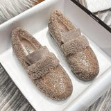 KYLETHOMASW  -  Plus Size 34-43 Women Wool Shoes Winter Warm Cotton Loafers Femmes Lambswool Moccasins Slip On Round Toe Ladies Sheep Fur Flats