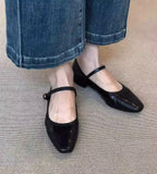 KYLETHOMASW  -  Summer New Women's Mary Jane Shoes Retro Square Toe Flat Heel Strap Genuine Leather Soft Shallow Ladies Single Shoes