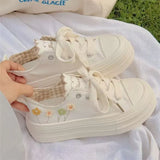 KYLETHOMASW  -  Hot-Selling Thick-Soled Canvas Shoes Summer Thin Embroidered Flower Casual Sports Sneakers Versatile White Shoes