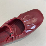 KYLETHOMASW  -  Pleated Mary Janes Flats Shoes Women Square Toe Pu Leather Comfortable Elegant Red Shoes Ladies Shallow Black Ballet Flats New