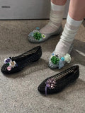 KYLETHOMASW  -  New style pointed-toe open-toe sandals with flat sole, jelly-style shoes, DIY shoes, floral handcrafted with crystals and nettin
