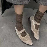 KYLETHOMASW  -  Women's Casual Mary Jane Shoes Ins Style Pointed Toe Shallow Hook Loop Belt Buckle Street Sandals Fashion Brown/apricot Pumps