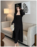 KYLETHOMASW  -  Women's Dresses Sets Solid V-Neck Long Cardigan+Waist Retraction Strapless Dress Sexy Elegant Knitted Two-Pieces Lady's Clothing