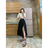 Kylethomasw Cross Bandage Black Sexy Women Streetwear Casual Split Hem Asymmetric Long Skirts High Waist Ladies  New Vestido Fashion