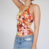 KYLETHOMASW  -  French vacation style twisted neck tie flower sexy backless suspender, spicy girl cinched waist slimming casual vest