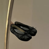 KYLETHOMASW  -  Spring New Wave Dot Satin Shallow Mouth Single Shoes Flat Bottom Ballet Split Toe Shoes Women's Shoes Bow