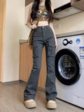 Kylethomasw pants for women Autumn New High Waist Retro Spicy Girl Flare Pants Y2K Elastic Casual jeans Women Gray Wide Leg Pants