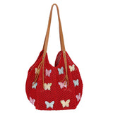 KYLETHOMASW  -  Cute Hollow Out Butterfly Knitting Bag Beach Handbag Tote Bag Beach Bag Large Capacity Bohemian Style Hollow Shoulder Bag Travel