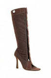 KYLETHOMASW  -  Fashion Retro Style Green Denim Stiletto Heel Knee Boots Full Button Placket Tall Shaft Open Toe Design Casual Boots for Daily