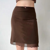KYLETHOMASW  -  Y2K Lace Mesh Short Skirt Women Retro Solid Color Summer Bag Hip Slimming Coffee Sexy