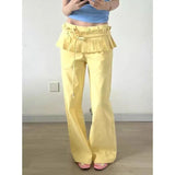KYLETHOMASW  -  American Vintage Women's Denim Jeans Summer Fake Two Piece Skirt Pants Y2k Fashion Casual Wide Leg Pants for Women