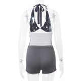 KYLETHOMASW  -  Sexy Set Women's Summer Halter Neck Lace Sleeveless Top Slim High Waist Shorts Two-piece Set Female Clothes