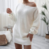 KYLETHOMASW  -  Trendy Long Sve Knitted Loose Sweater Dr One oulder Batswing Sle Spring Autumn Winter Commute Faion Single Piece