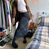 KYLETHOMASW  -  Women's Casual Maxi Dress, Vintage Black Plaid Aesthetic Print Pattern High Waist Fit Dress, Casual Streetwear