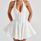 KYLETHOMASW  -  Sexy Backless White Mini Dress Women Deep V Low Waist A-line Elegant Party Dresses Birthday Robe New Vestidos